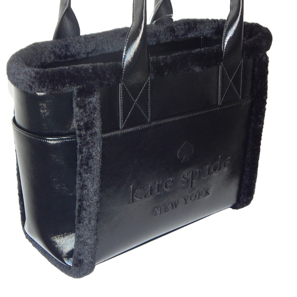 Kate Spade Jett Faux Shearling Patent Leather Embroidered Logo Large Tote NWT - Picture 6 of 16